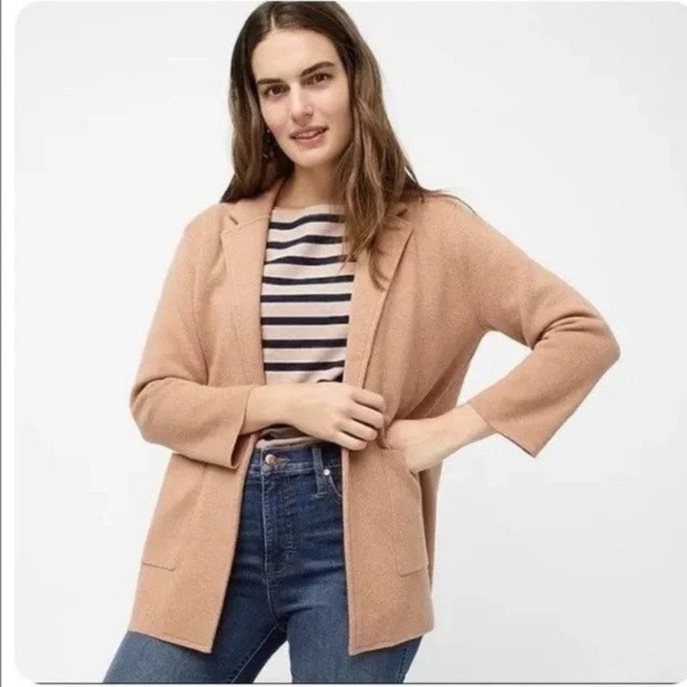 J.Crew Sophie Open Front Sweater Blazer Camel Cotton Wool Blend Jacket XS